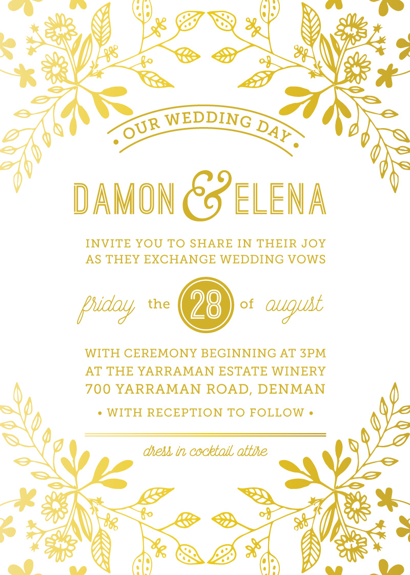 800x1122 Rustic Floral Sketch Real Foil Wedding Invitations - Rustic Sketch