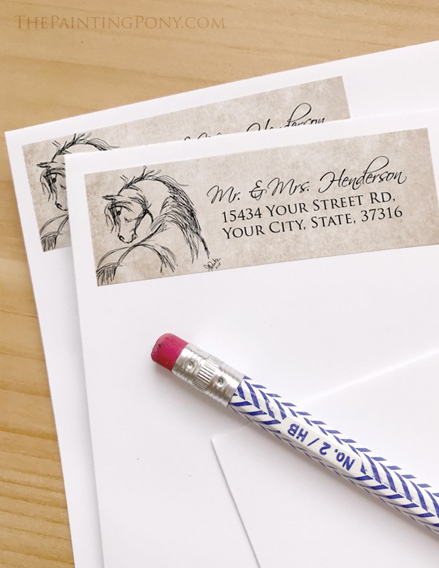 618x800 Rustic Horse Head Sketch Return Address Labels - Rustic Sketch