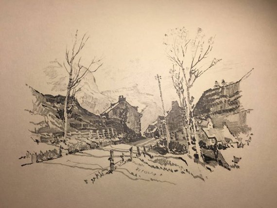 570x428 Rustic Roadway Pencil Sketch Print Digital Download Cottage Etsy - Rustic Sketch