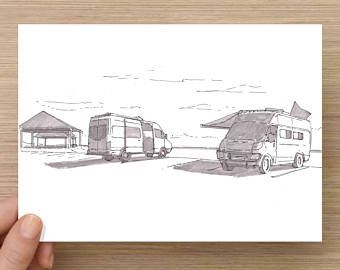 340x270 Ink Drawing Of A Camper Rv Sketch Art Pen And Ink 5x7 Etsy - Rv Sketch