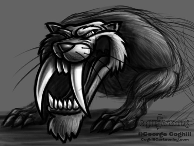 640x480 Saber Toothed Tiger 3 Cartoon Character Sketch - Saber Tooth Tiger Sketch
