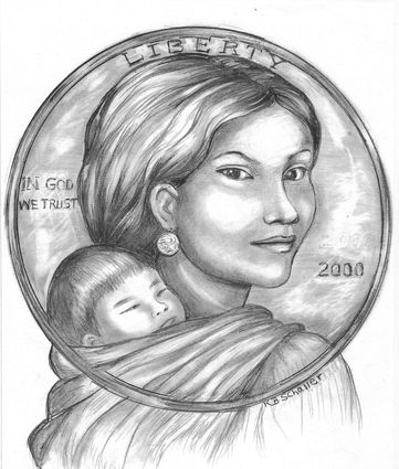 361x425 Model For The Sacagawea Golden Dollar Coin - Sacagawea Sketch