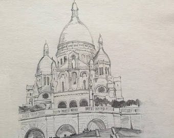 340x270 Sacre Coeur Drawing Etsy - Sacre Coeur Sketch