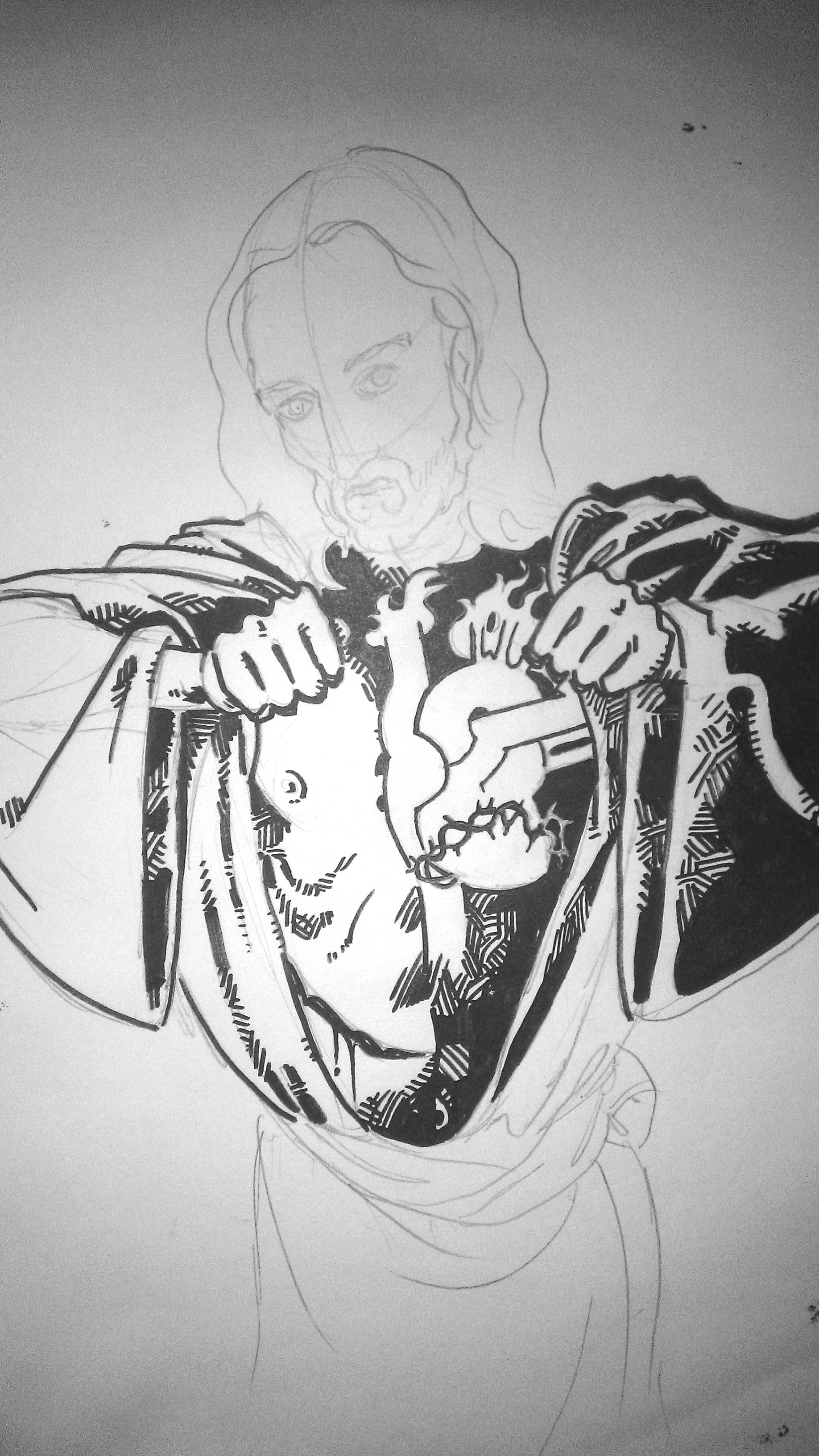 1836x3264 Jesus With Sacred Heart Sketch Dean Johnson Art Studio - Sacred Heart Sketch