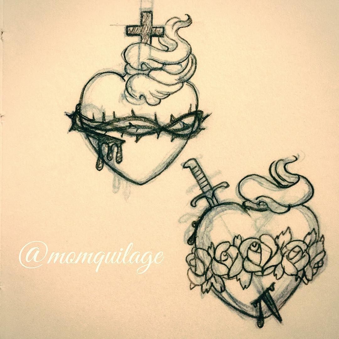 1080x1080 Old School Sacred Heart Of Jesus And Immaculate Heart Of Mary - Sacred Heart Sketch