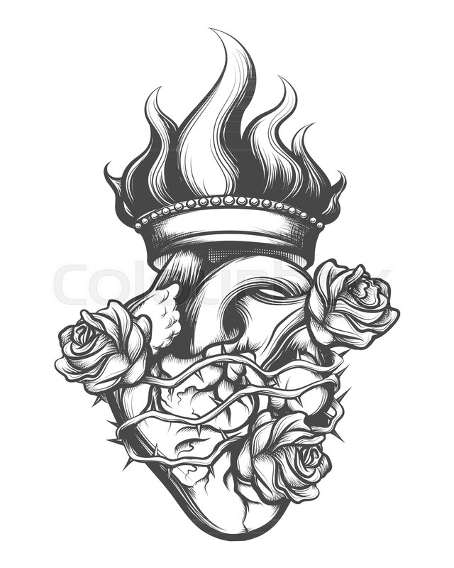 640x800 Sacred Heart Drawn In Engraving Style. Vector Illustration - Sacred Heart Sketch