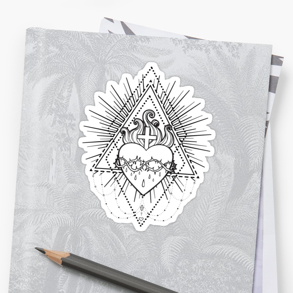 1000x1000 Sacred Heart Of Jesus Stickers By Varvara Gorbash Redbubble - Sacred Heart Sketch