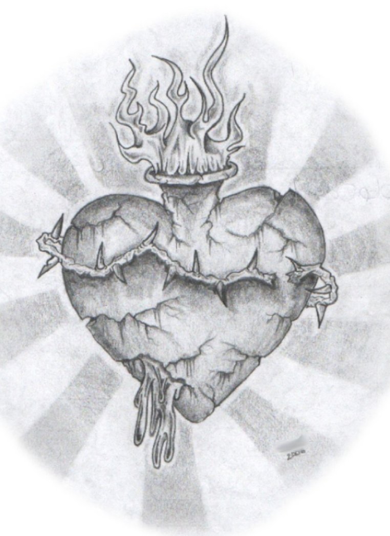 762x1048 Stone Sacred Heart Tattoo Design - Sacred Heart Sketch
