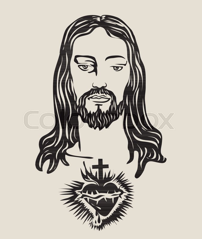 674x800 The Face Of Jesus With The Sacred Heart, Sketch Drawing, Art - Sacred Heart Sketch