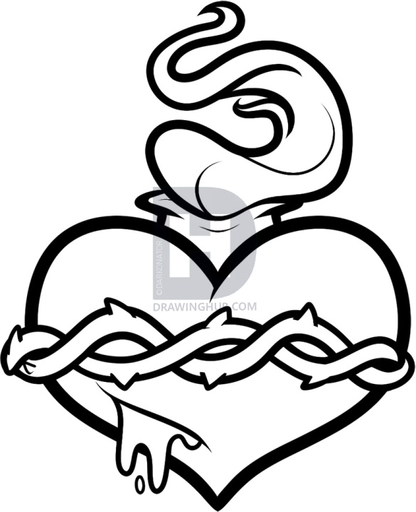 585x720 How To Draw A Sacred Heart, Step By Step, Drawing Guide, By - Sacred Heart Sketch