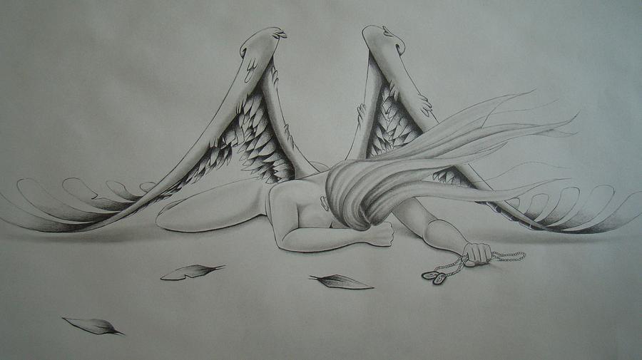 900x505 Failed Angel Drawing By Christopher Witter - Sad Angel Sketch.