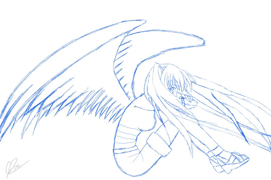 900x600 Sad Angel Sketch By Gakusei Greyfox - Sad Angel Sketch