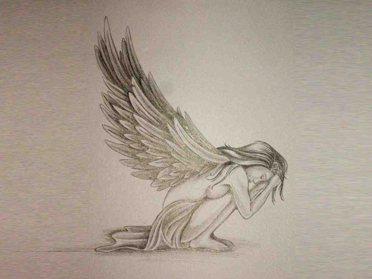 1264x948 Drawing Sketch Sketches Easy Drawings Of Sad Angels Girls Full - Sad Angel Sketch