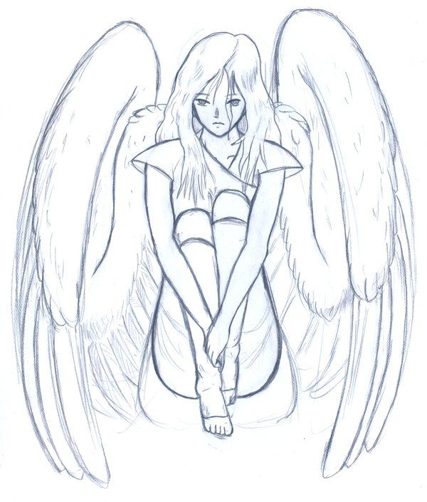 600x706 Manga Drawing Sad Angel - Sad Angel Sketch