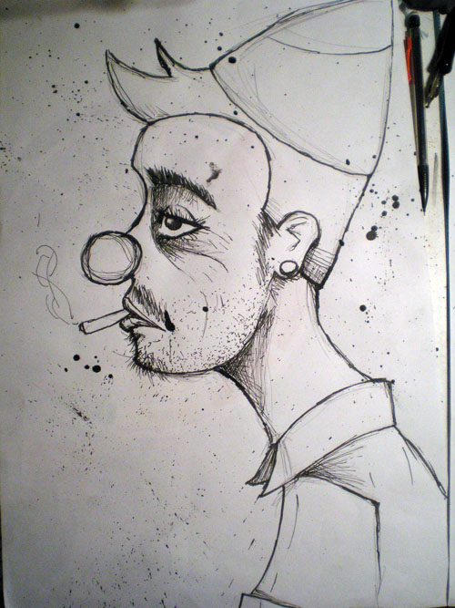 500x667 Robot Death Ray Sad Clown Series Number 3 Rough - Sad Clown Sketch