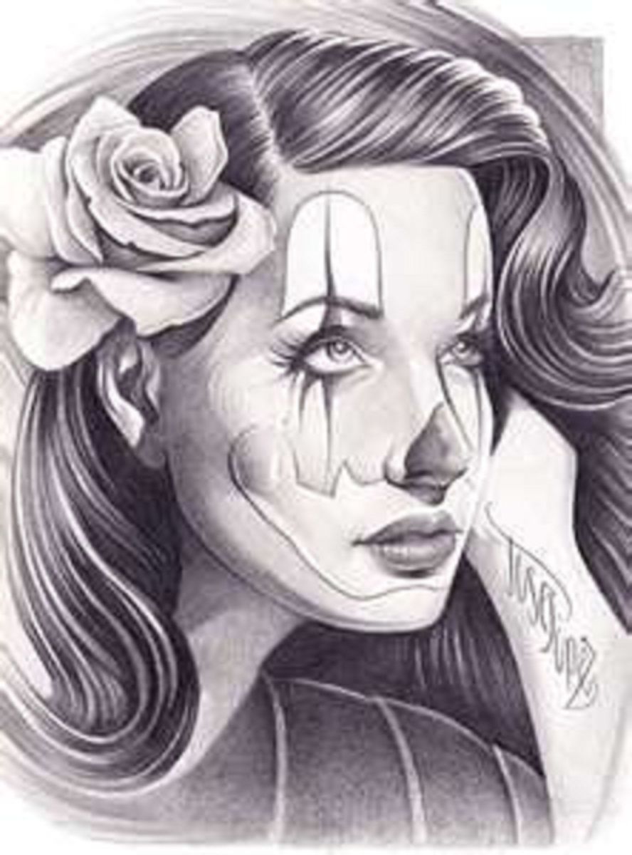 888x1200 Sad Clown Ink Chicano Art, Art And Tattoos - Sad Clown Sketch