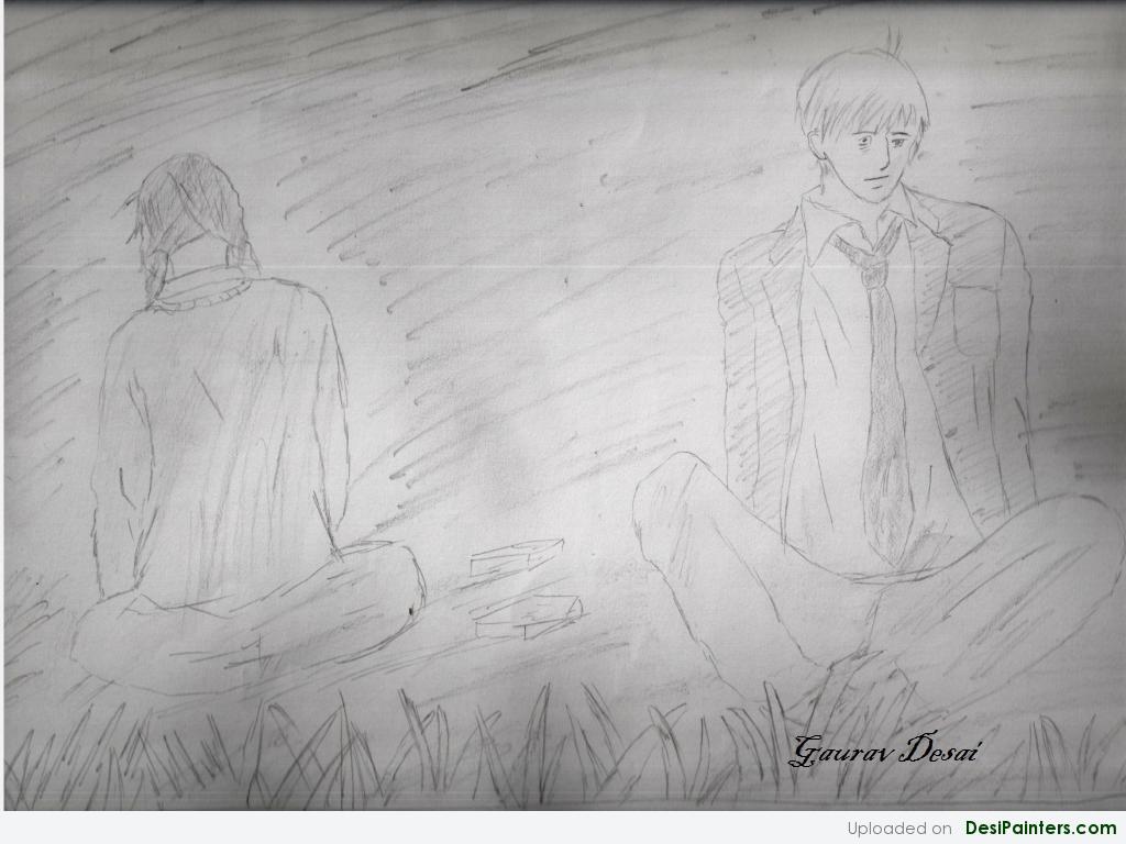 1024x768 Pencil Sketch Of A Sad Couple - Sad Couple Sketches