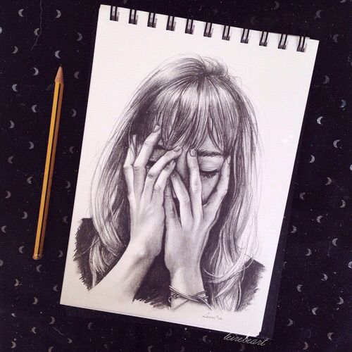 500x500 Image Via We Heart It - Sad Girl Face Sketch