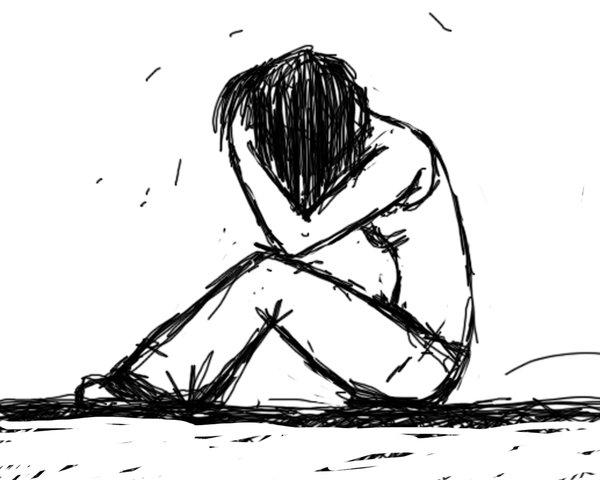 600x480 Drawn Sadness Alone Guy - Sad Guy Sketch