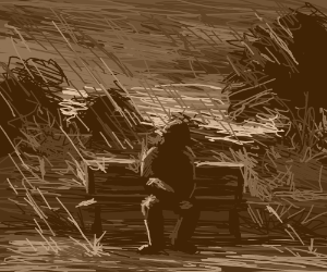 300x250 Rainy Day Sad Man On The Bench Drawing By Amhart - Sad Man Sketch