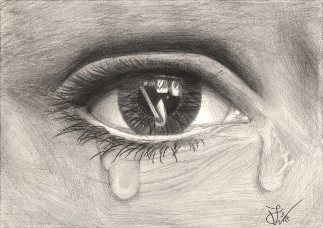 1063x752 Sad Eye Pencil Drawing By Thejulinator - Sad Pencil Sketch
