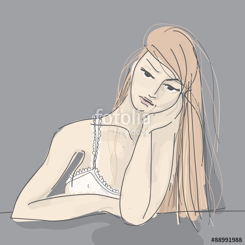 500x500 Feel Blue Sketch Of Young Sad Woman Stock Image And Royalty - Sad Woman Sketch