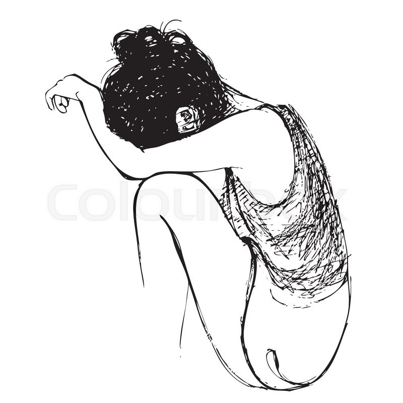 800x800 Human Emotion Sketch, Sad Girl Hand Drawn On White Background - Sad Woman Sketch