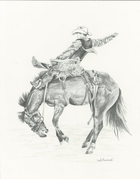 570x727 Original Graphite Drawing Saddle Bronc Rider Rodeo Colorado Art - Saddle Sketch