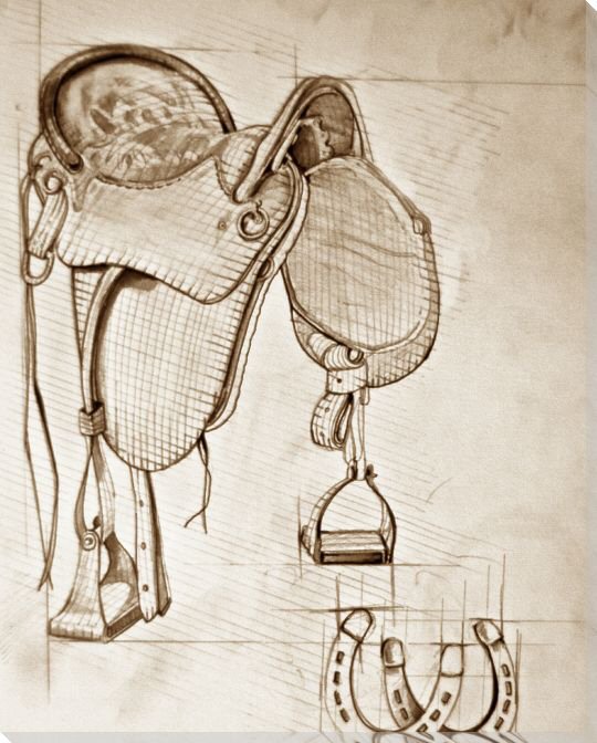 540x672 Saddle Sketch 2 Wrapped Canvas Giclee Print Wall Art - Saddle Sketch