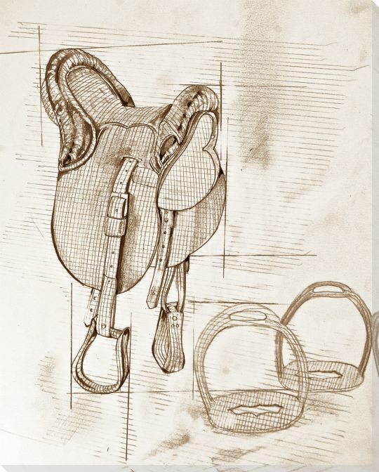 540x672 Saddle Sketch 3 Wrapped Canvas Giclee Print Wall Art - Saddle Sketch