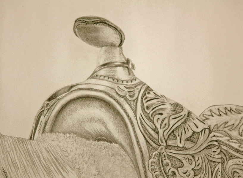 817x600 Western Saddle, Drawing, Western Art Prints, Equestrian Art - Saddle Sketch