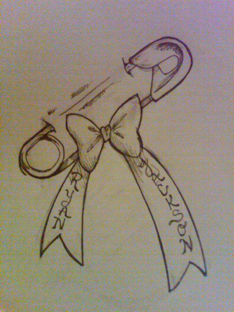 480x640 Not Sure About The Safety Pin But Like The Bow With Names In It - Safety Pin Sketch
