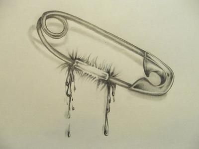 400x300 Rip Style Safety Pin Tattoo Stencil - Safety Pin Sketch