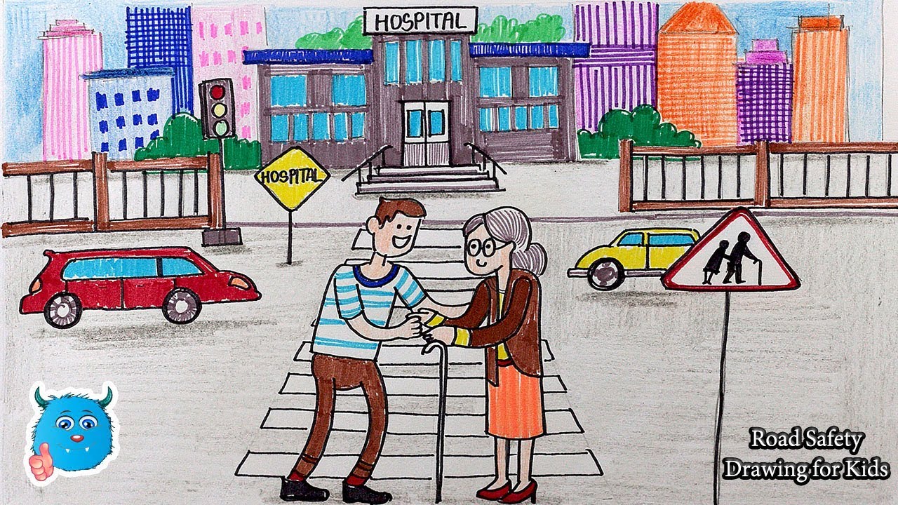 1280x720 How To Draw City Road Safety Drawing Easy For Kids - Safety Sketch