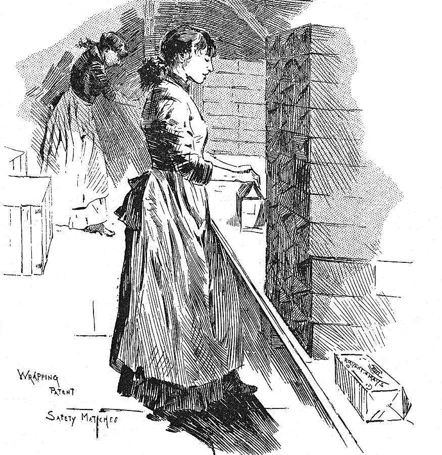 875x900 A Woman Wrapping Patent Safety Matches Drawing By Illustrated - Safety Sketch