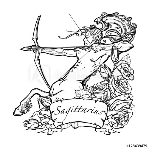 500x500 Sagittarius Zodiac Sign With A Decorative Frame Of Roses Astrology - Sagittarius Sketch