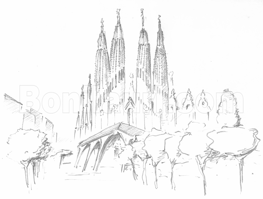 1000x756 Spain, View Of The Sagrada Familia By Antoni In Barcelona - Sagrada Familia Sketch