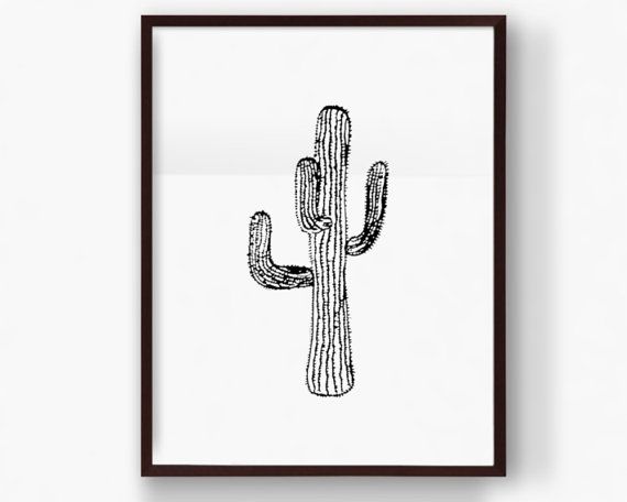 570x456 Printable Saguaro Cactus Print, Hand Drawn Black And White - Saguaro Cactus Sketch