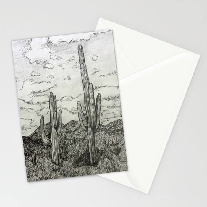 700x700 Saguaro Cactus Pencil Drawing Stationery Cards By Donnabellas - Saguaro Cactus Sketch
