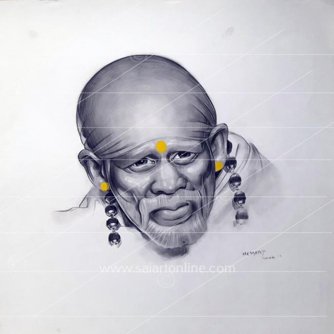 650x650 Pencil Sketch Of Sai Baba - Sai Sketch