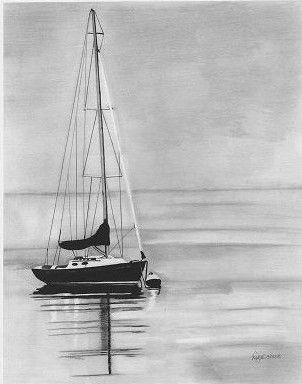 302x384 Sailboats Fine Art Pencil Drawing Ocean Art Sailboat By, Pencil - Sailboat Drawing Sketch
