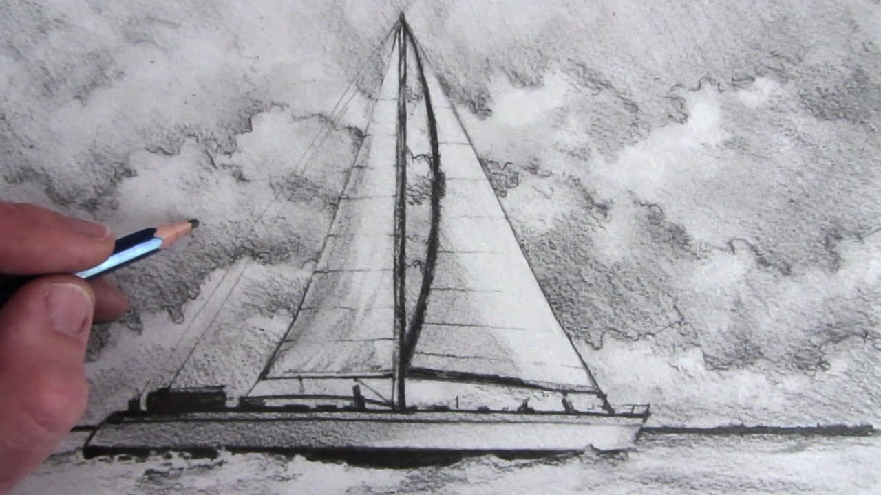 1280x720 How To Draw A Boat Sailing Boat - Sailboat Drawing Sketch