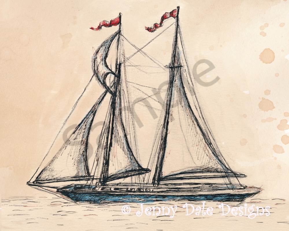 1000x800 Vintage Sailboat Sketch - Sailboat Sketch