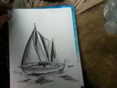 480x360 Sketching Sailboat, Hand Drawn Pencil - Sailboat Sketch Images