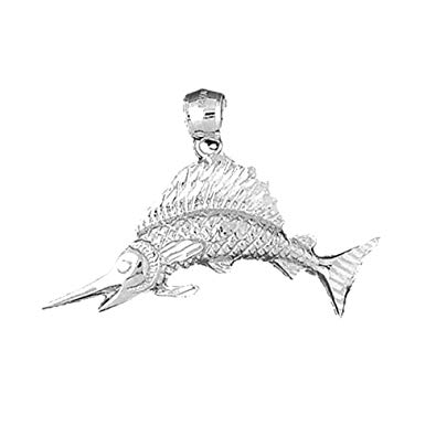 395x395 14k White Gold Sailfish Pendant - Sailfish Sketch