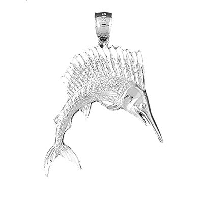 395x395 Silver Sailfish Pendant With Chain - Sailfish Sketch