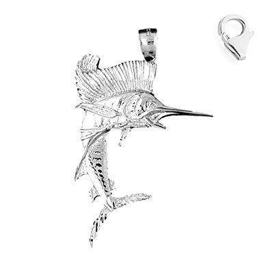 395x395 Sterling Silver 69mm Sailfish 6.5 Charm Bracelet Jewelry - Sailfish Sketch