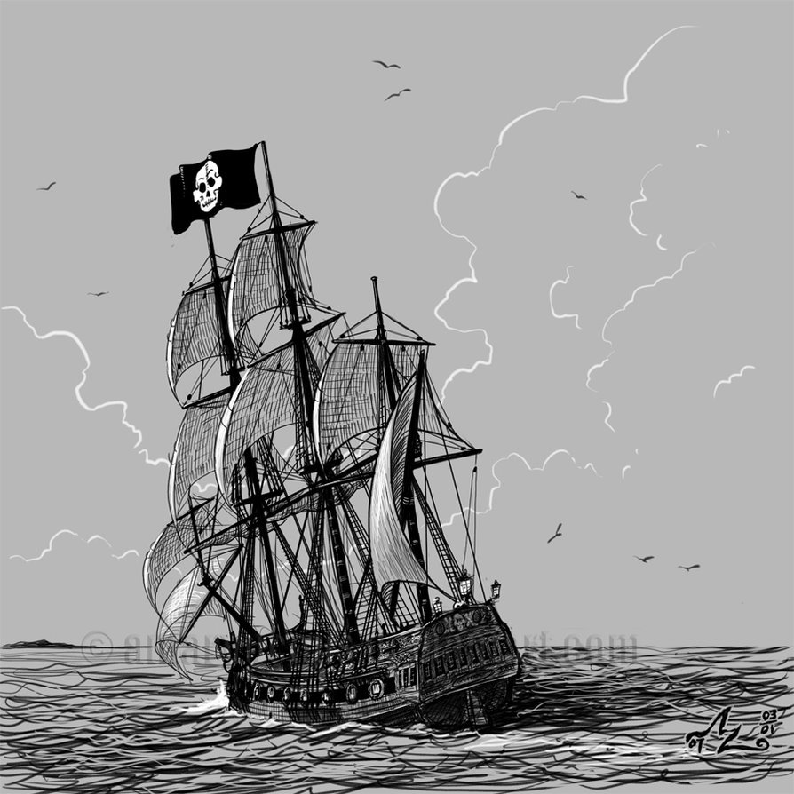 894x894 Pirate Ship Sketch By Amarynceus - Sailing Ship Sketch