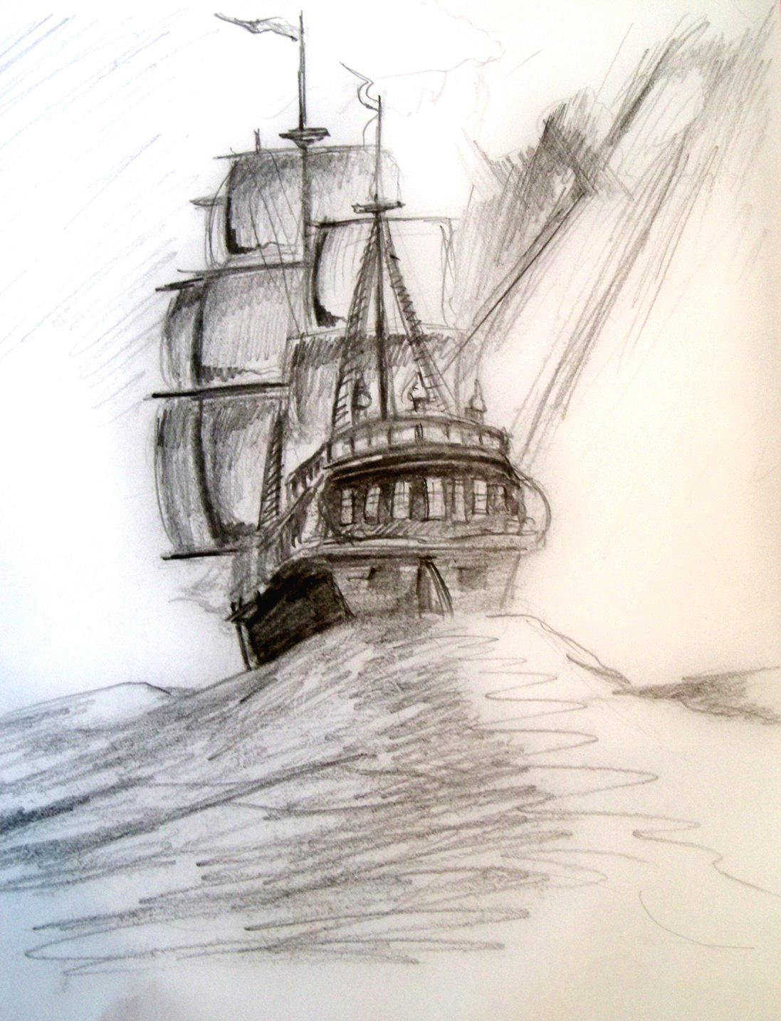 1097x1433 Sailing Ship Graphite 2009 - Sailing Ship Sketch