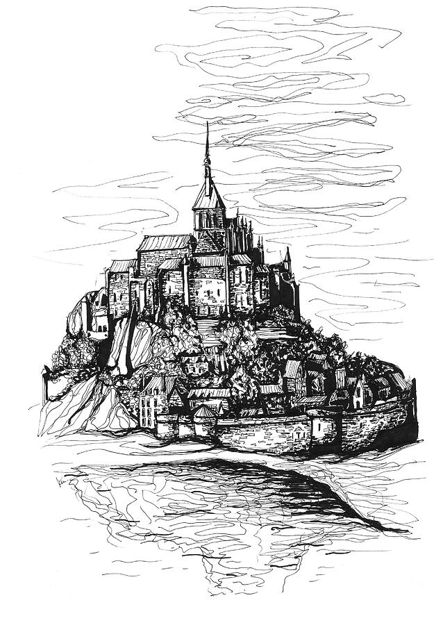 638x900 Mont Saint Michel Drawing By Katerina Kopaeva - Saint Sketch